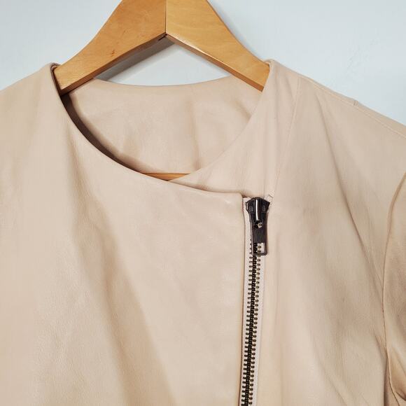 Vince Zip Front Lamb Leather Jacket Biker Moto Jacket Cream Beige Size Medium - Picture 4 of 11